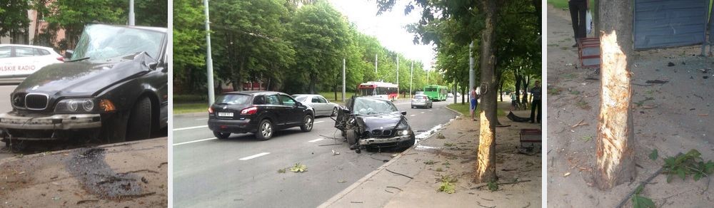 Аварийное авто после столкновения с деревом 